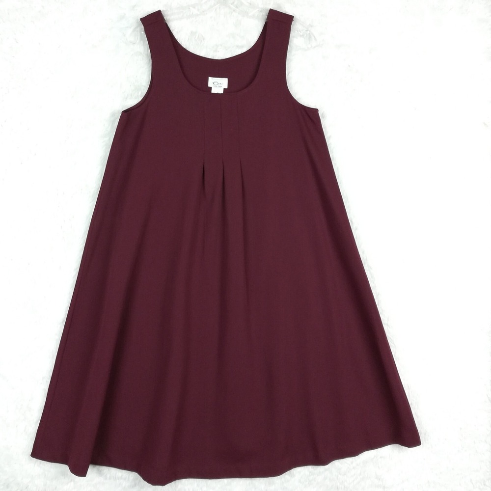 Vtg Cien New York Dress Womens Tent Burgundy Sleeveless Pleated Knee Length 8